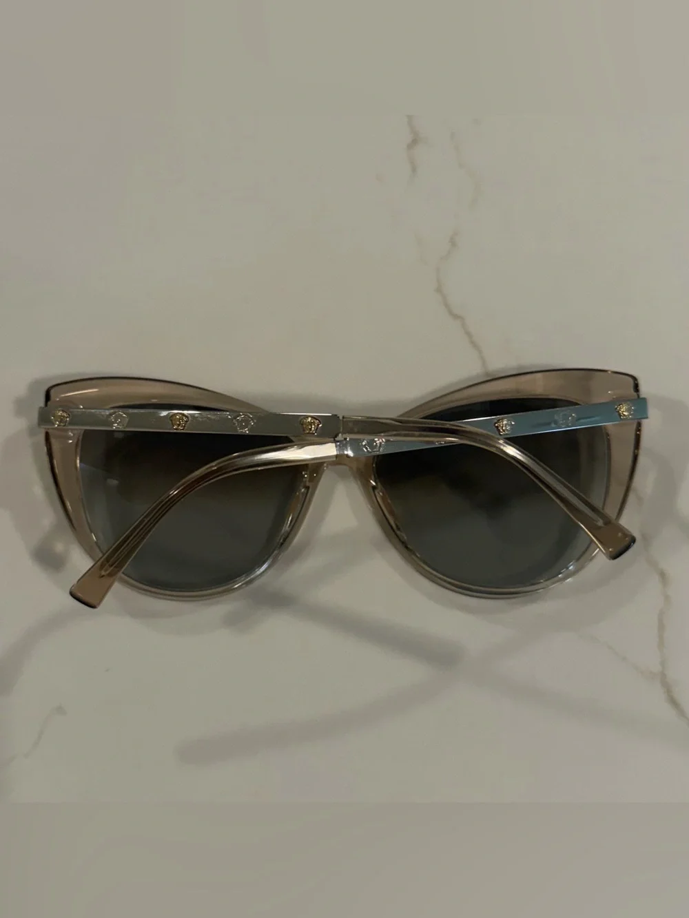 Versace Cat-Eye Sunglasses in Light Beige and Black